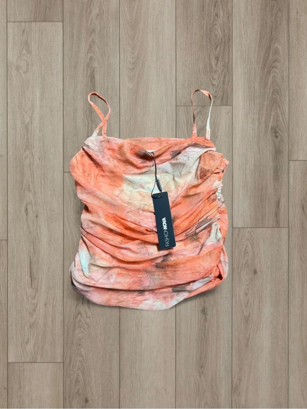 Orange Tie-Dye Ruched Cowl Neck Cami